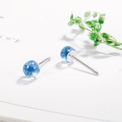 Sapphire Star Sky Round Beads Stud Earrings Women's Ear Jewelry