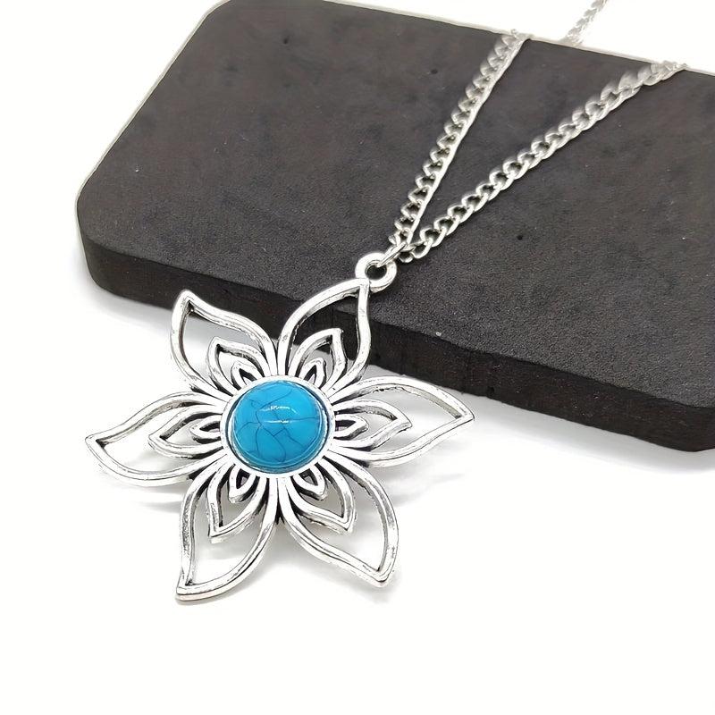 Boho Vintage Metal Flower Necklace - Elegant Touch