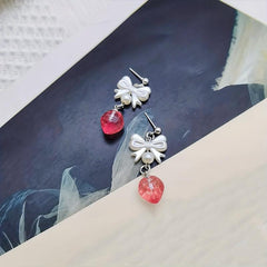 Little Fresh Clear Pink Strawberry Bow Tie Earrings