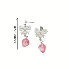 Little Fresh Clear Pink Strawberry Bow Tie Earrings