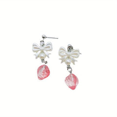 Little Fresh Clear Pink Strawberry Bow Tie Earrings
