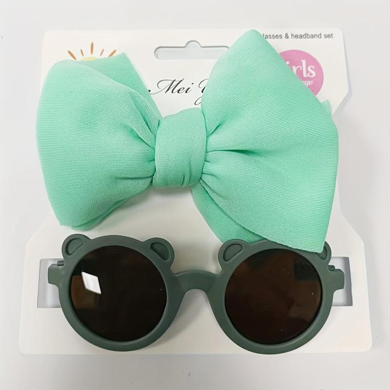 Kids Sunglasses Strap & Headband Set Cotton Solid Bow Sunshade