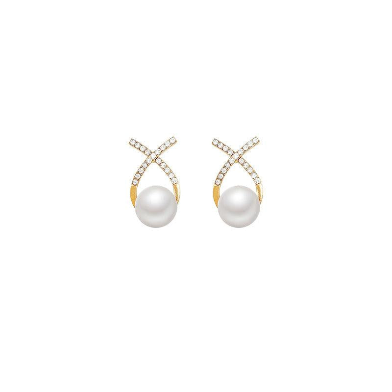 Cross Pearl Stud Earrings Letter Earrings Retro Ear Jewelry