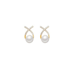 Cross Pearl Stud Earrings Letter Earrings Retro Ear Jewelry