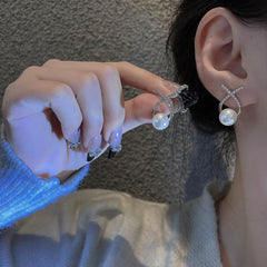 Cross Pearl Stud Earrings Letter Earrings Retro Ear Jewelry