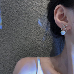 Cross Pearl Stud Earrings Letter Earrings Retro Ear Jewelry