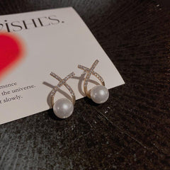 Cross Pearl Stud Earrings Letter Earrings Retro Ear Jewelry