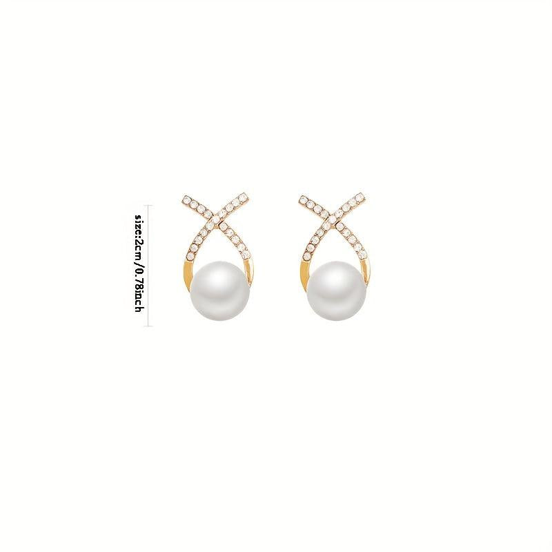 Cross Pearl Stud Earrings Letter Earrings Retro Ear Jewelry