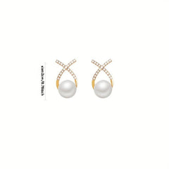 Cross Pearl Stud Earrings Letter Earrings Retro Ear Jewelry
