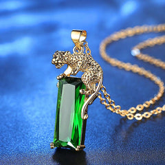 Golden Leopard Emerald Tourmaline Pendant Necklace Set