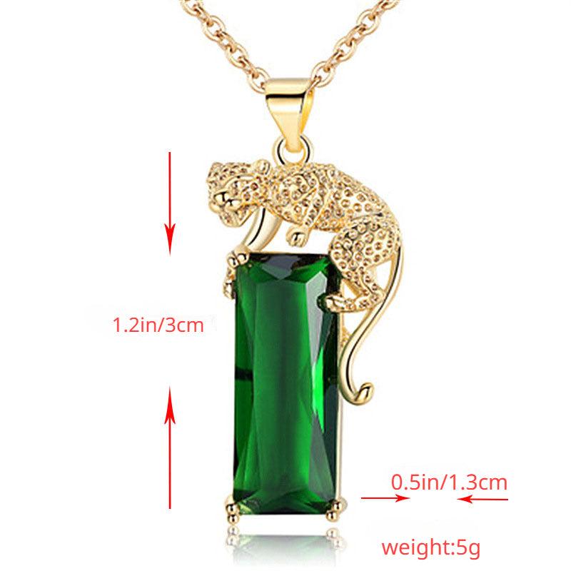 Golden Leopard Emerald Tourmaline Pendant Necklace Set