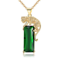 Golden Leopard Emerald Tourmaline Pendant Necklace Set
