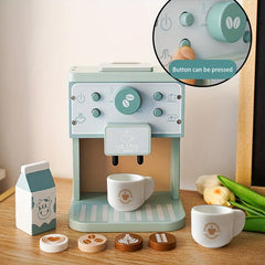 Kids Wooden Coffee Machine Toy Espresso Machine Kitchen Playset