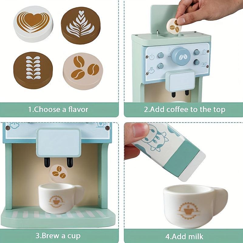 Kids Wooden Coffee Machine Toy Espresso Machine Kitchen Playset