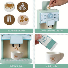 Kids Wooden Coffee Machine Toy Espresso Machine Kitchen Playset