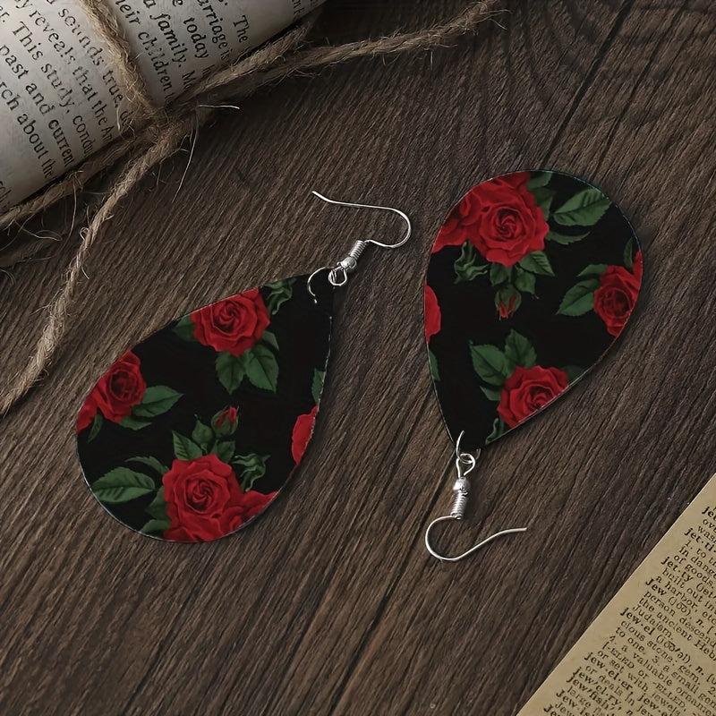 Rose Earrings Faux Leather Toys Anniversary Christmas