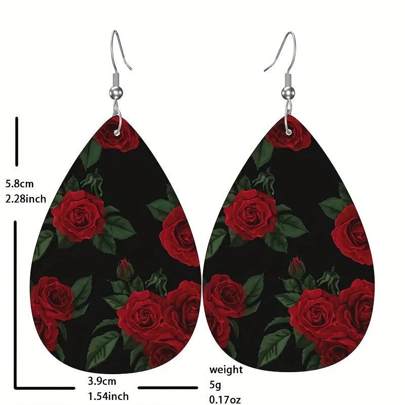 Rose Earrings Faux Leather Toys Anniversary Christmas