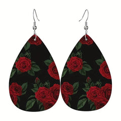 Rose Earrings Faux Leather Toys Anniversary Christmas