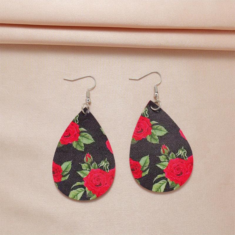 Rose Earrings Faux Leather Toys Anniversary Christmas