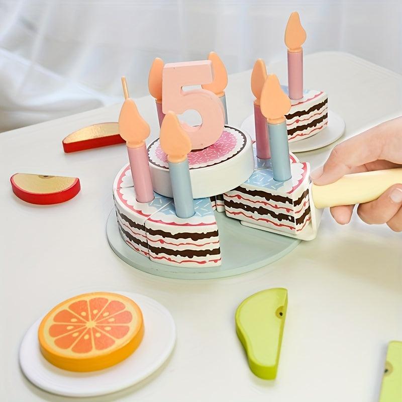 Wooden Birthday Cake Kitchen Toy Boys Girls Play House Parent-child Interactive