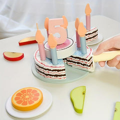 Wooden Birthday Cake Kitchen Toy Boys Girls Play House Parent-child Interactive