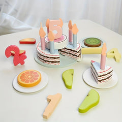 Wooden Birthday Cake Kitchen Toy Boys Girls Play House Parent-child Interactive