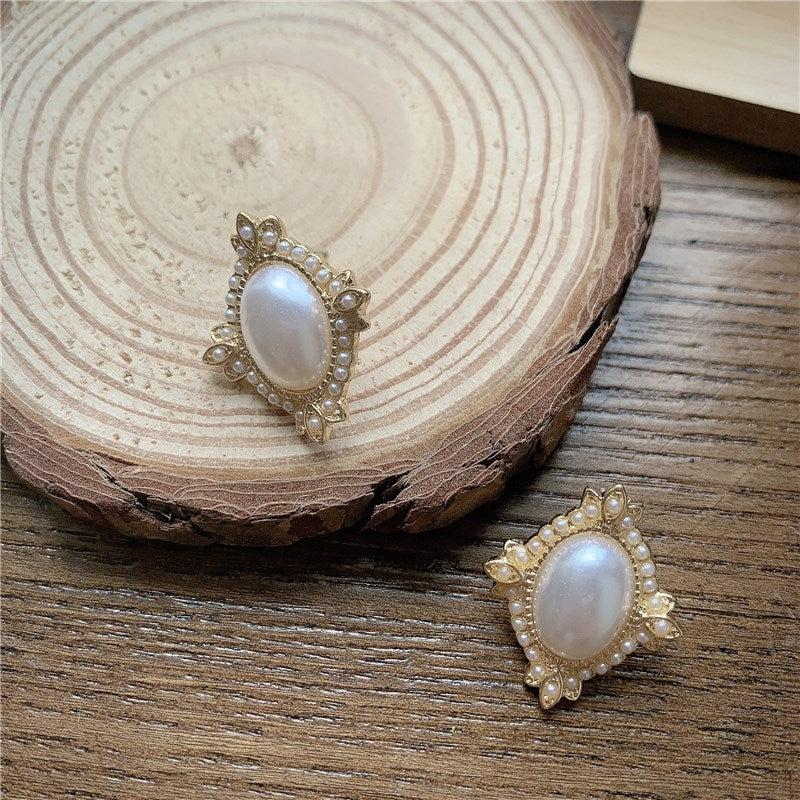 Vintage Oval Faux Pearl Earrings Stud Geometric Ear Jewelry
