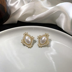Vintage Oval Faux Pearl Earrings Stud Geometric Ear Jewelry