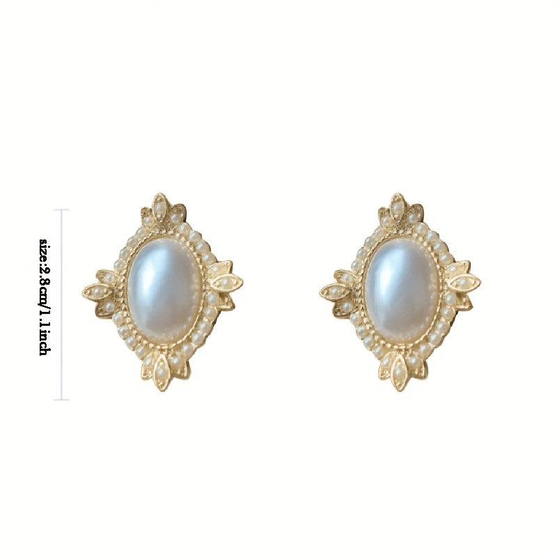 Vintage Oval Faux Pearl Earrings Stud Geometric Ear Jewelry