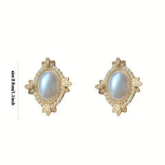 Vintage Oval Faux Pearl Earrings Stud Geometric Ear Jewelry