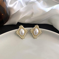 Vintage Oval Faux Pearl Earrings Stud Geometric Ear Jewelry