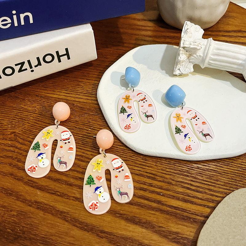 Christmas Series Cartoon U Shaped Earrings