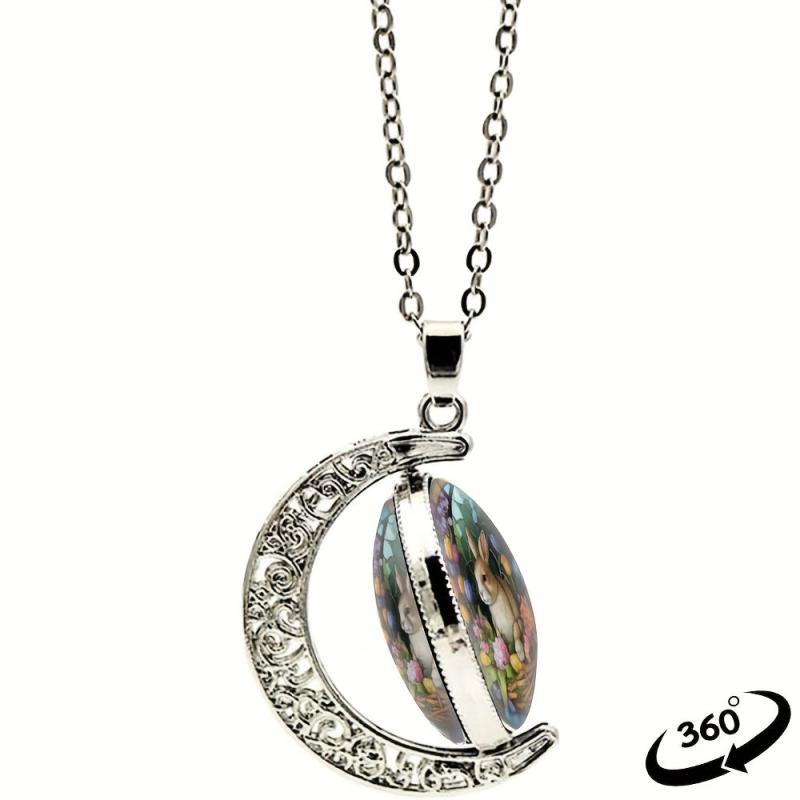 Rabbit Crescent Moon Crystal Necklace