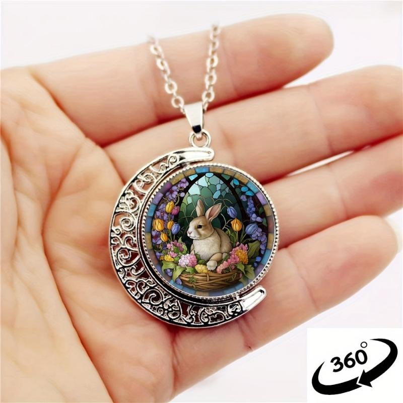 Rabbit Crescent Moon Crystal Necklace