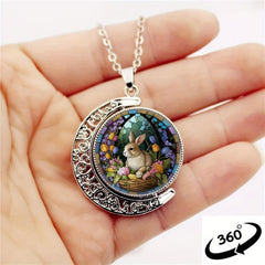 Rabbit Crescent Moon Crystal Necklace