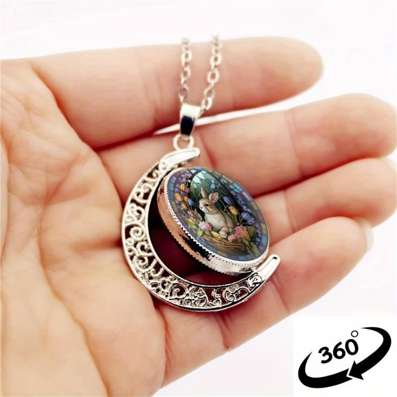 Rabbit Crescent Moon Crystal Necklace