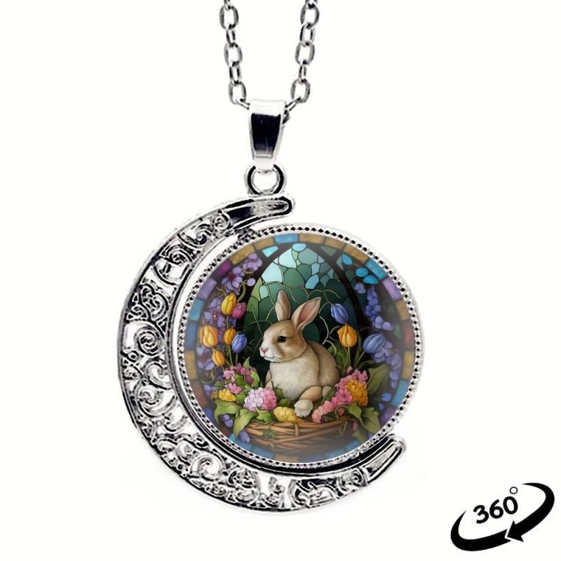 Rabbit Crescent Moon Crystal Necklace