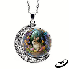 Rabbit Crescent Moon Crystal Necklace