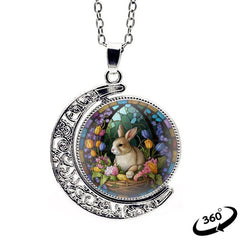 Rabbit Crescent Moon Crystal Necklace