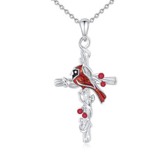 Red Bird Cross Necklace For Women And Girls Birthday Christmas Gift