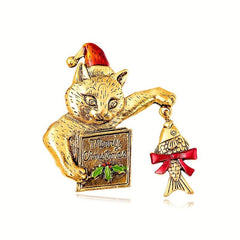 Retro Christmas Tree Brooch Rhinestone Crystal Xmas Pin
