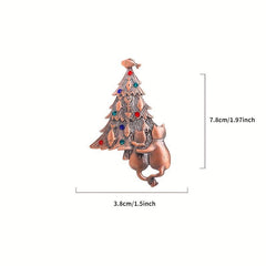 Retro Christmas Tree Brooch Rhinestone Crystal Xmas Pin