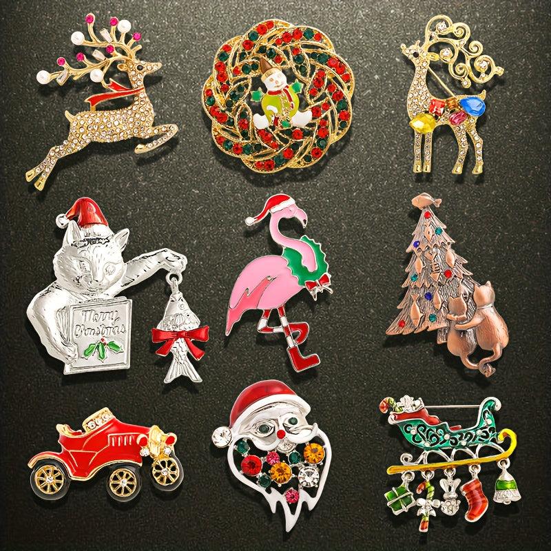 Retro Christmas Tree Brooch Rhinestone Crystal Xmas Pin
