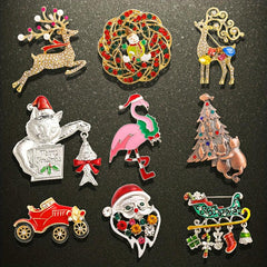 Retro Christmas Tree Brooch Rhinestone Crystal Xmas Pin