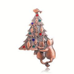 Retro Christmas Tree Brooch Rhinestone Crystal Xmas Pin