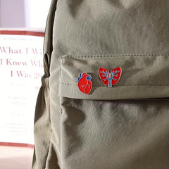 2pcs Heart-shaped Metal Brooch Red Heart Lung Accessories