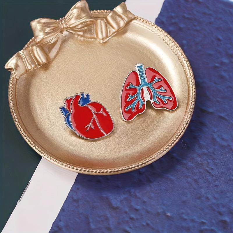 2pcs Heart-shaped Metal Brooch Red Heart Lung Accessories