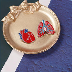 2pcs Heart-shaped Metal Brooch Red Heart Lung Accessories