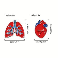 2pcs Heart-shaped Metal Brooch Red Heart Lung Accessories