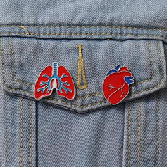 2pcs Heart-shaped Metal Brooch Red Heart Lung Accessories